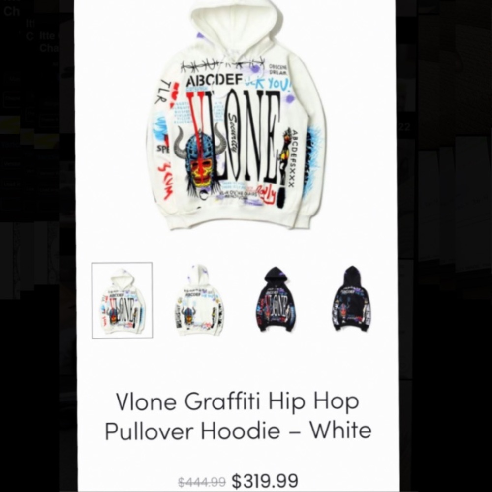 VLONE Graffiti Hip Hop Pullover Hoodie - Picture 2 of 13